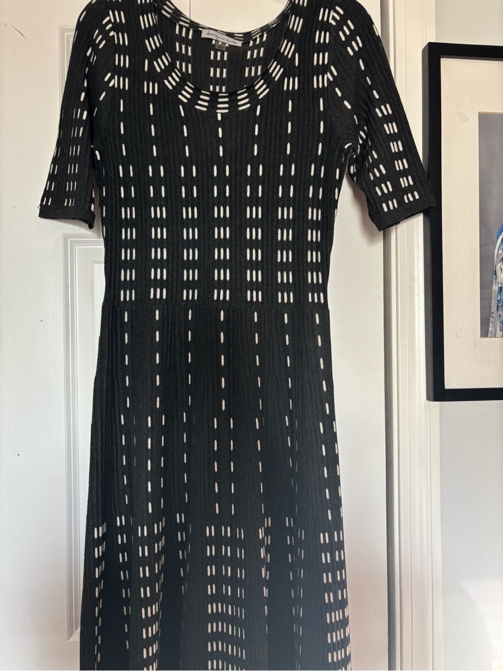 Black Patterned Knit Midi Dress -  Women